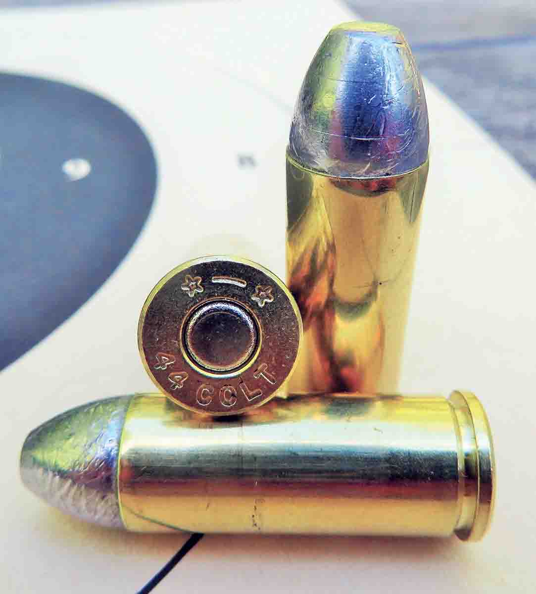 A .44 Colt cartridge is loaded with the new bullet from Accurate Molds.